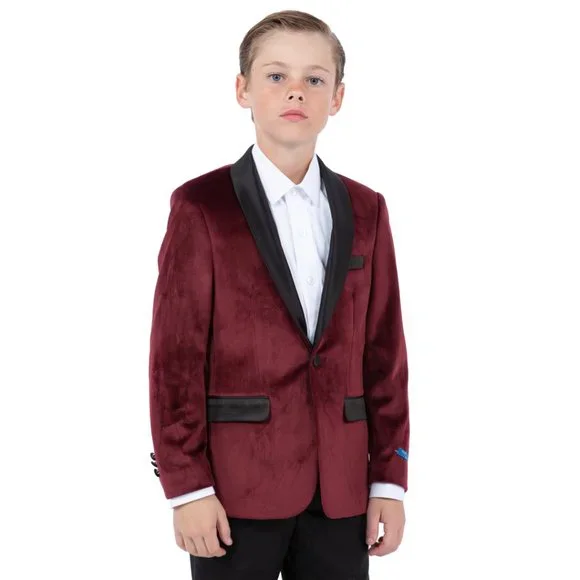 Perry Ellis Boys Burgundy Velvet Jacket Only - Picture 5 of 5